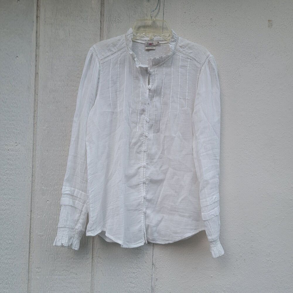 Faherty Willa 100% Organic Cotton Button Front Top Sz M Long Sleeve Peasant Boho